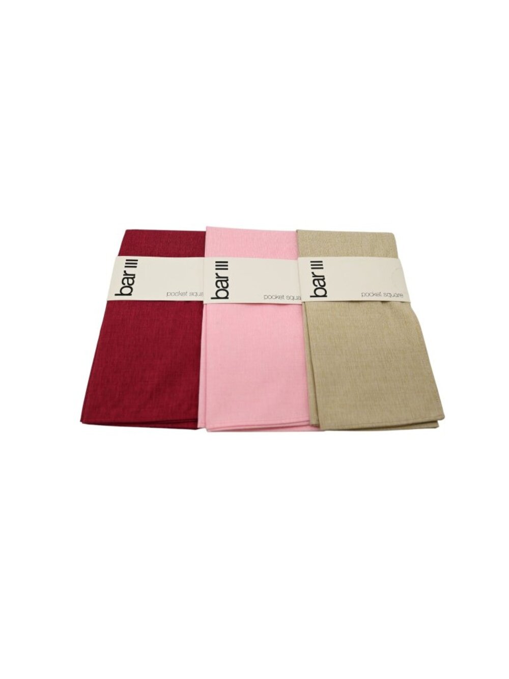 NWT Bar III Lot of 3 Pocket Squares Pink Burgundy Khaki Solid Handkerchief